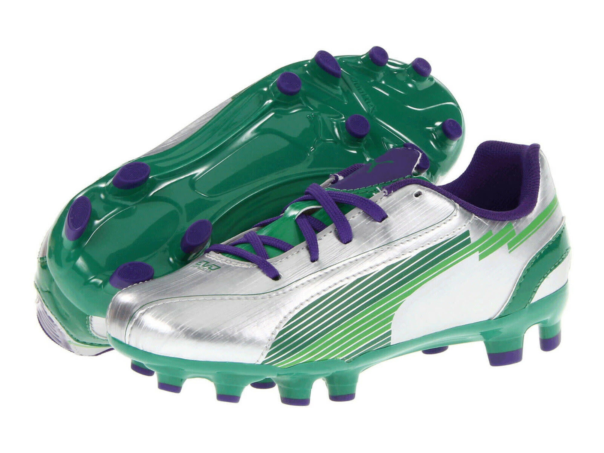 cupón vergüenza profesional Puma Jr. evoSpeed 5 FG Soccer Shoes - Silver/Green/Violet 4.5 - Walmart.com