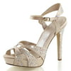 Womens Champagne High Heels Peep Toe Sandals Rhinestones Shoes 4 3/4 Heels