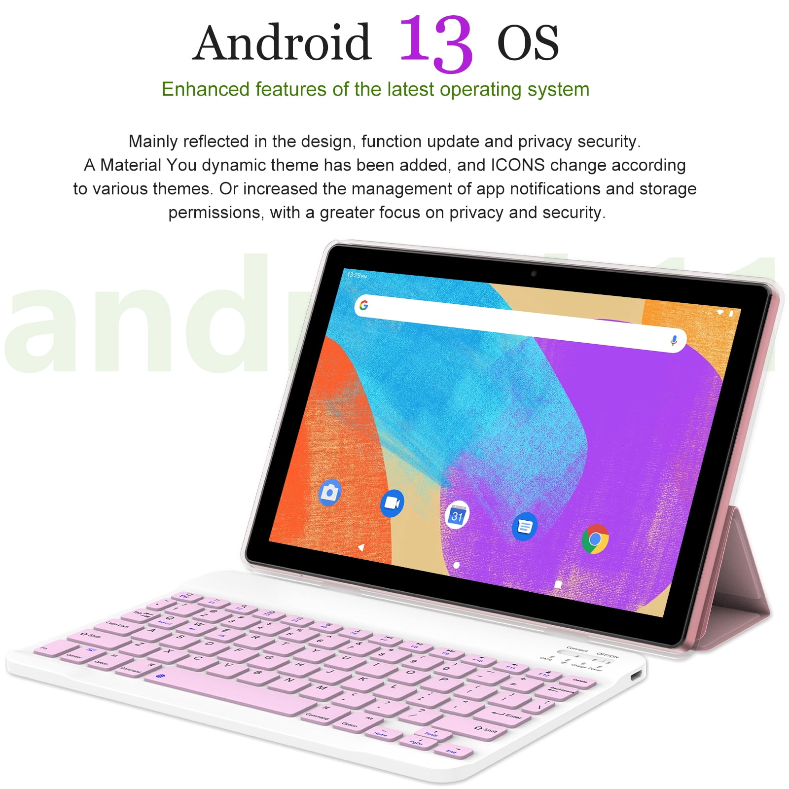 Android 13 Tablet 10 inch Tablets with Keyboard, 10GB RAM 64GB ROM Quad Core Tablet PC, 2 in 1 Tablet include Case Mouse Stylus Film, WiFi, Bluetooth, 6000mAh Battery, HD Screen, GMS Certified, Pink