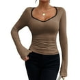 thumbnail image 1 of Camiseta de Larga con Cuello Redondo Estilo Y2K para Mujer, de Color Liso, Ideal para , Otoño e Invierno. para un Look Casual de Negocios. Marrón L, 1 of 8