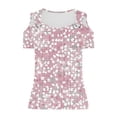 thumbnail image 5 of Xdegoge Tees for Women V Neck Cold Shoulder Tropical Leaf Floral Regular Fit Tops O Ring Short Sleeve Blouses Summer Beach Vacation Outfits, 5 of 5