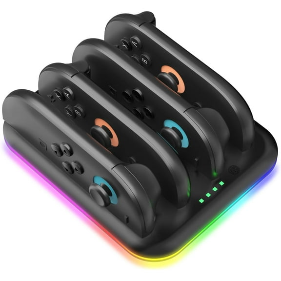 Switch 2 Joycon Charging Dock with RGB Lighting,4 in 1 Controller Charging Station for Switch2 Joycons,Fast Charger and Storage Stand for NS Switch 2 Accessories