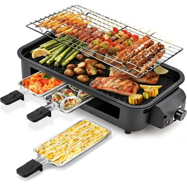 Electric Indoor Grill,2 in 1 Indoor Grills for Kitchen with Grill Net & Non-Stick Cooking Removable Plate, Temperature Control, Dishwasher Safe, 1700W Smokeless Grill BLACK