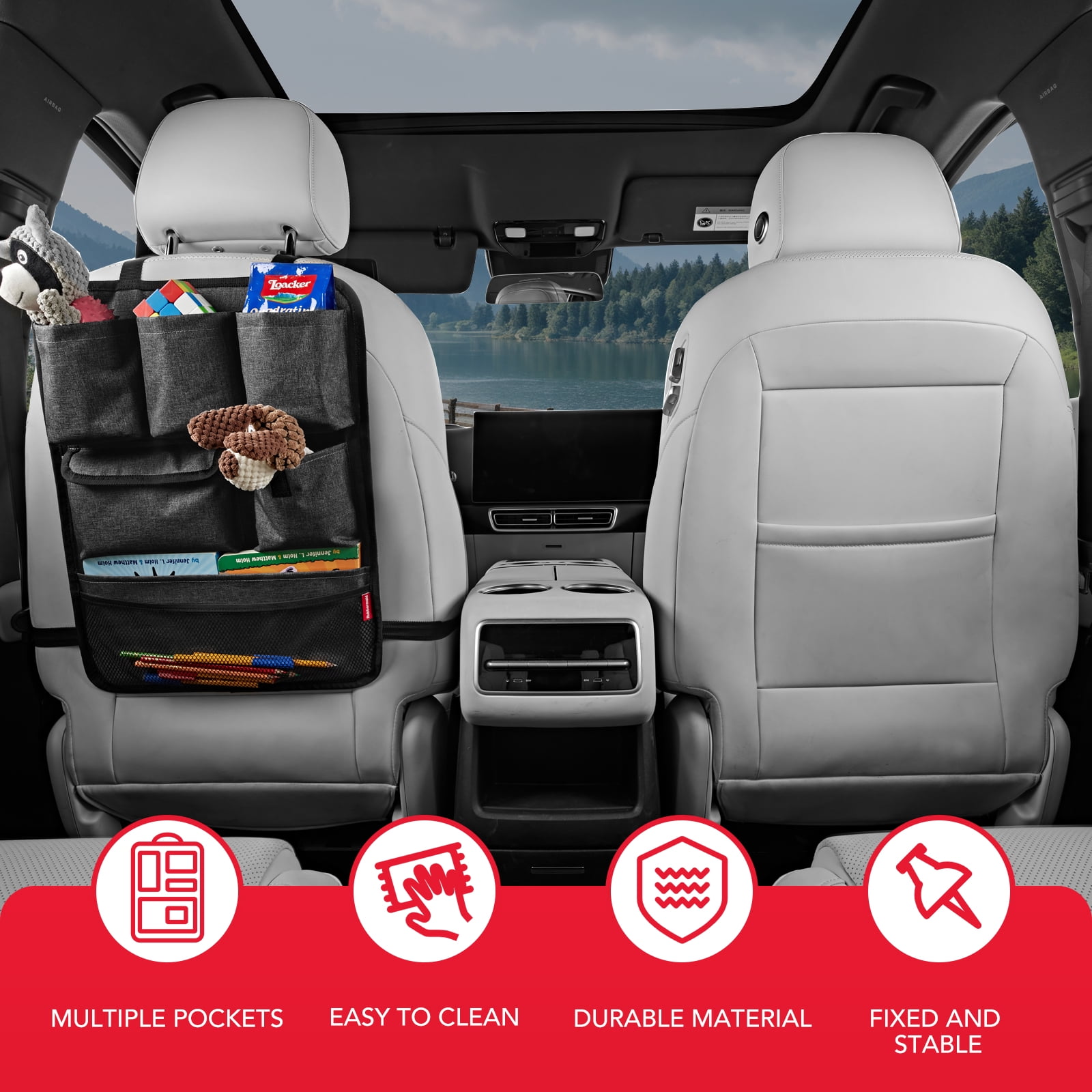 Rubbermaid Car Backseat Storage Bag,Seat Back Organizer,Multifunctional Kick Mat,Backseat Protector Cover Pad,Large Capacity Seat Back Storage Hanging Bag 25MP53