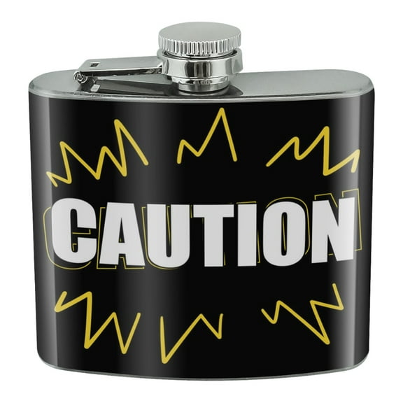 Caution Warning Stainless Steel 5oz Hip Drink Kidney Flask