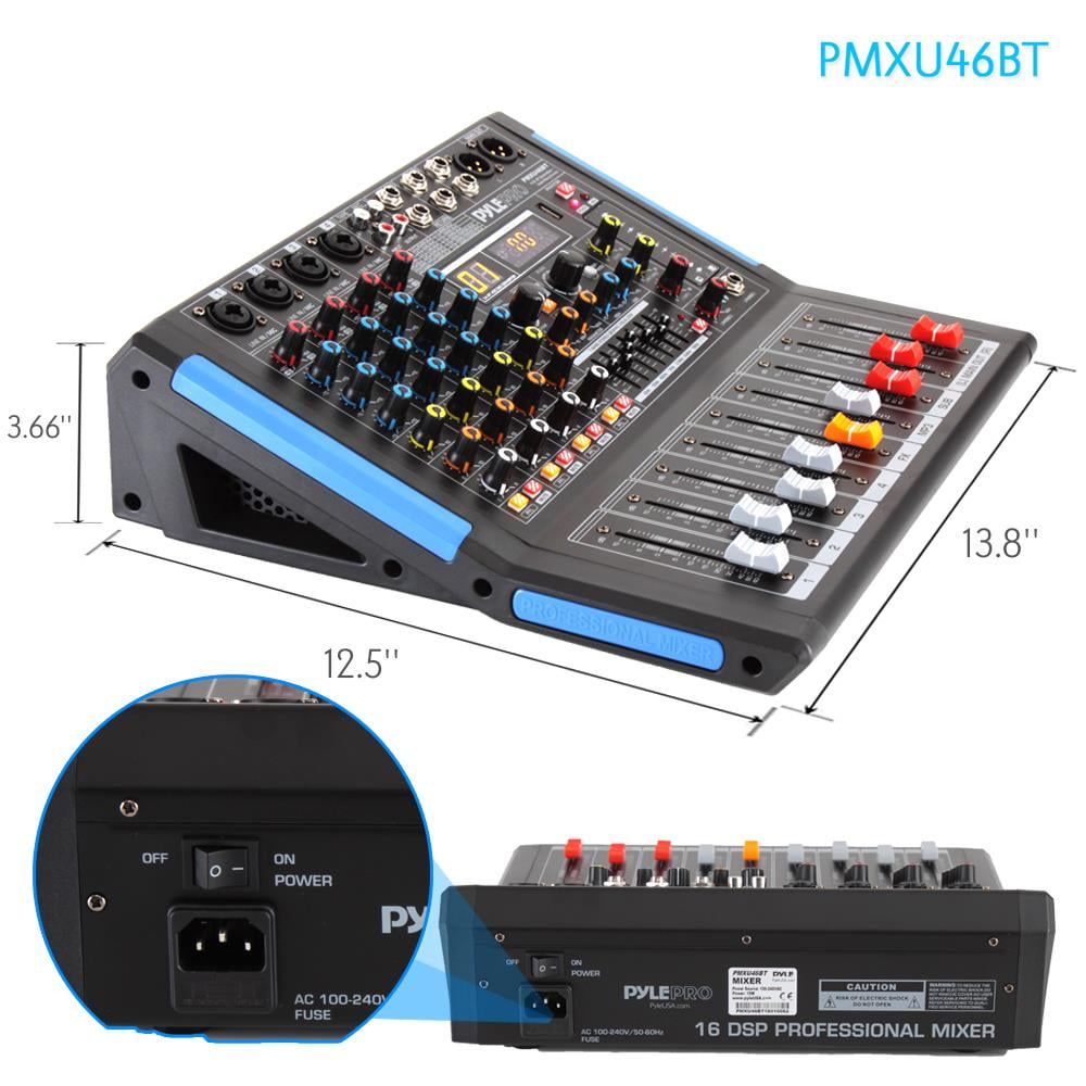 Pyle PMXU46BT 4 Channel Bluetooth Sound Board Mixer System for DJ Studio Audio