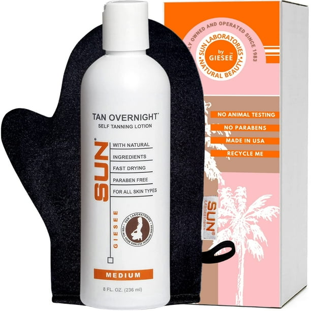 Loción autobronceadora nocturna sin sol y guante bronceador Sun Laboratories By Giesee Tan - Loción autobronceadora, autobronceador orgánico ultra oscuro, seguro para el embarazo, no tóxico, duración
