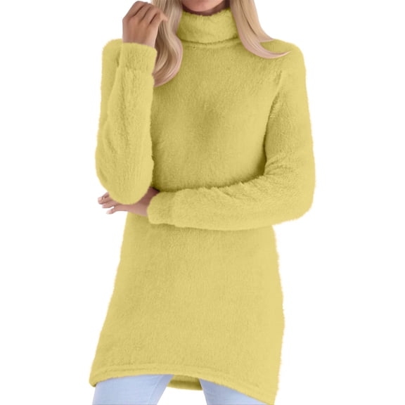 XuJwPNcy Womens Fuzzy Turtleneck Tops Loose Fluffy Sweater Casual Warm Fleece Pullover Winter Clothing for Women Plus Size(Yellow,X-Large)