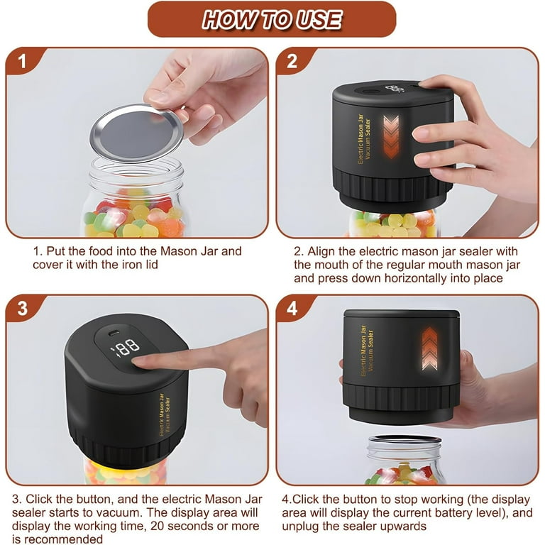 Electric Mason Jar Vacuum Sealer Kit - Auto Stop Food Preserver | Wide & Regular Mouth Lids For Fresh Storage