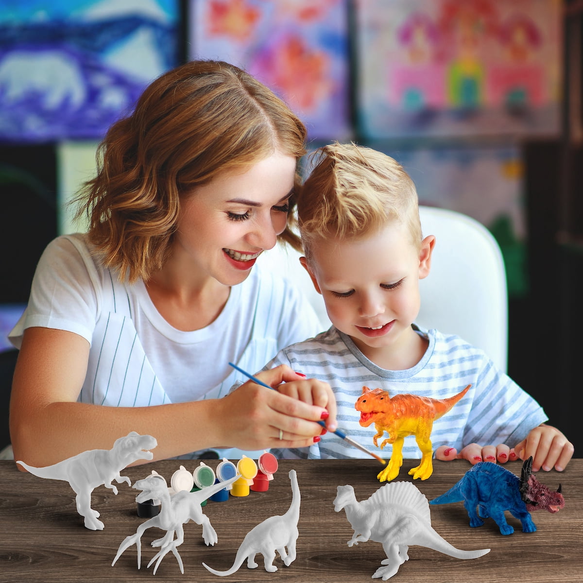 Coastline Craft Dinosaur Painting Kit - Paint Your Own Dinosaur Toys, Educational Arts & Crafts for Kids 2-6