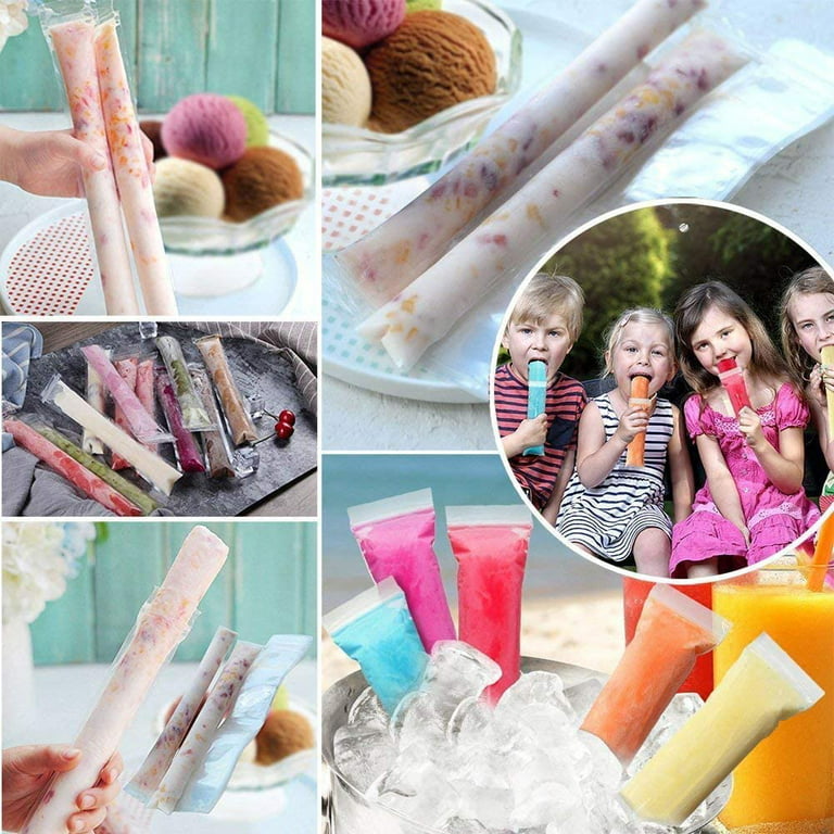 Jelly Comb 100 Pcs Disposable Ice Popsicle Mold Bags,Freezer Tubes Ice Candy Pops with Funnel and Zip Seals for Healthy Snacks,Yogurt Sticks,Juice