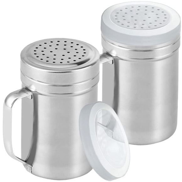 CUSINIUM Grandes Salières et Poivrières en Métal - avec Poignée - Salières et Poivrières pour Assaisonnements avec Trous et Couvercles - 14 Onces, 2 Pcs / Style : Moyen