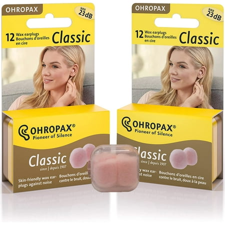 

2 Pack of Ohropax Reusable Wax/cotton Ear Plugs (12 Pairs) with Clear Carrying Case