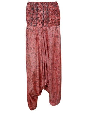 Mogul Women Bohemian Jumpsuit Pink Floral Sari Printed Bohemian Fashion Boho Hippy Gypsy Casual Romper Dress S