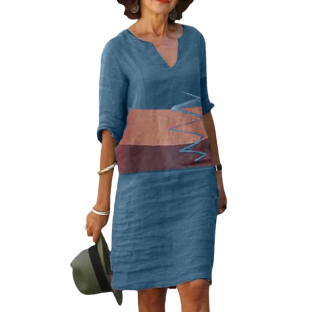 VISgogo, vestido informal para mujer, estampado de retazos, manga corta, cuello en V, diseño, ropa de calle de playa, vestido suelto VISgogo moda