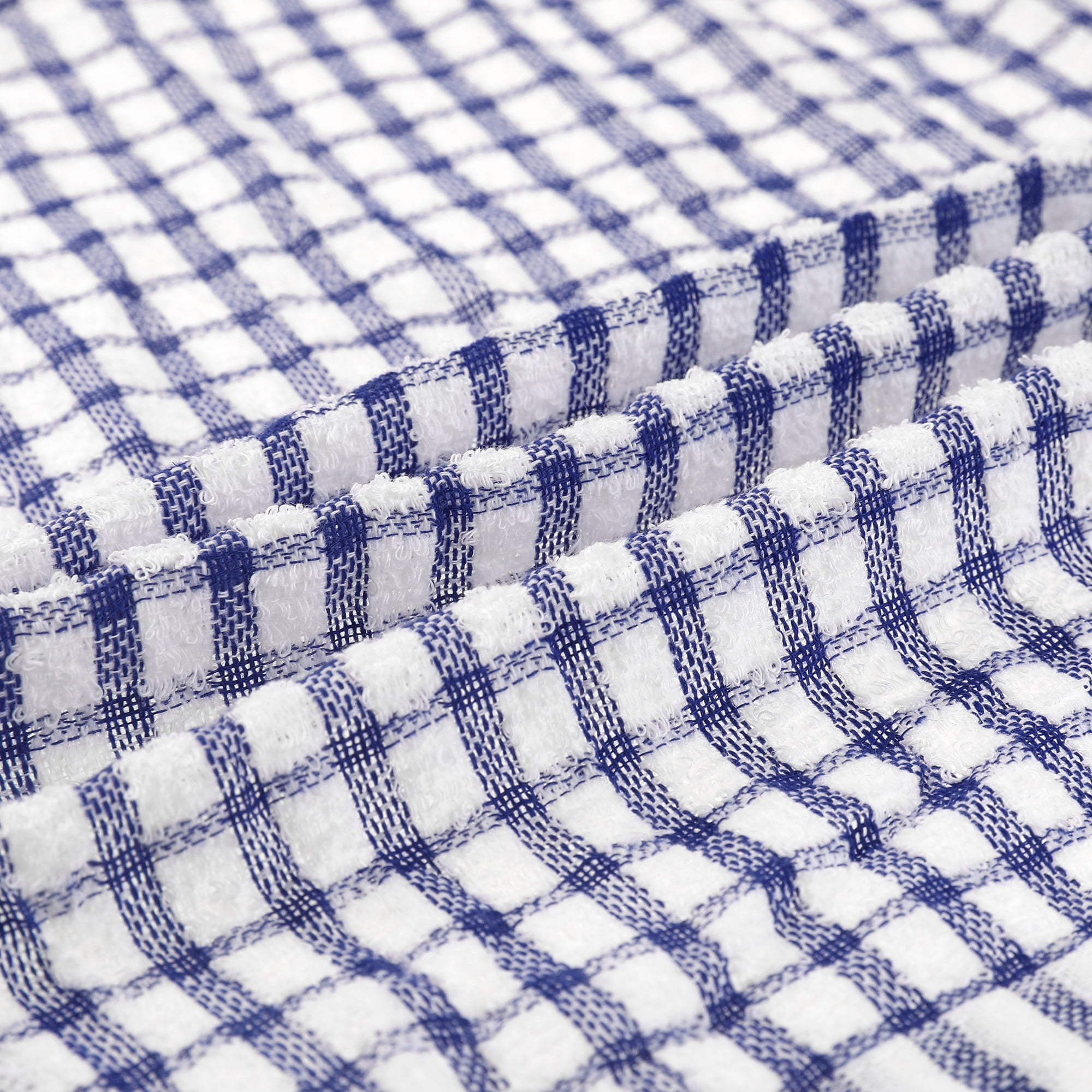 Unique Bargains Checked Cotton Washable Dish Cloth Kitchen Tea Towels 11" x 16" Blue