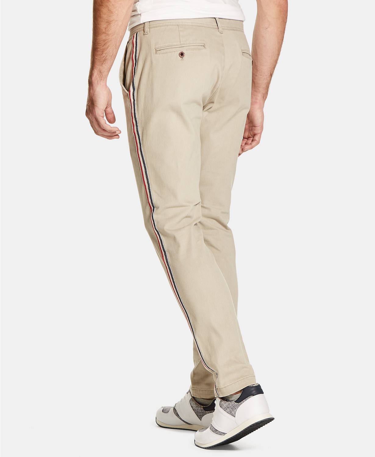 khaki pants with stripe