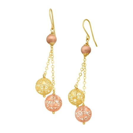 Just Gold Filigree Cage Dangle Drop Earrings in 14kt Yellow & Rose Gold