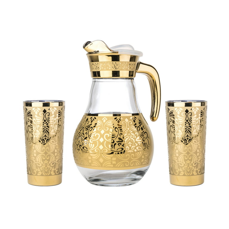 Gold Decal Glass Jug Set with Tumbler Color Box Pack Engraved Water  Drinking Cup Set - China Glass Pitcher Set and Wine Glass Set price