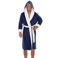thumbnail image 1 of WZXFASHION Men's Winter Plush Lengthened Shawl Bathrobe Home Clothes Long Sleeved Robe Coat Intimates Dark blue L, 1 of 4