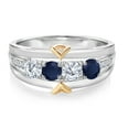 thumbnail image 2 of Gem Stone King 1.29 Ct E-F Lab Grown Diamond Blue Sapphire 925 Silver and 10K Yellow Gold 4-Stone Band Ring (Size 8), 2 of 3