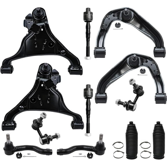 Detroit Axle - 12pc Front End Kit for 2005-2015 Nissan Frontier Xterra 2005-2012 Pathfinder, 4 Upper Lower Control Arms with Ball Joints 4 Outer Inner Tie Rod Ends 2 Boots 2 Sway Bars Replacement