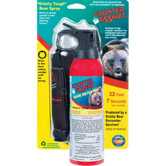 Counter Assault Bear Spray with Holster - Bears, Mountain Lions, Coyotes - Long-Range 32ft Distance - Pepper Spray Safety Gear for Hiking & Camping Protection - 2% Capsaicin - 8.1 oz