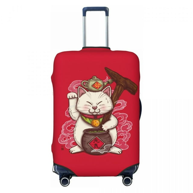 Custom Maneki Neko Sakura Flowers Luggage Cover Protector Lucky Cat Cherry Blossom Suitcase Protective Cover for 18-32 Inch
