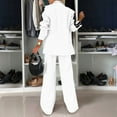 thumbnail image 5 of BYHONG Womens Fall Fashion 2024 Lapel Long Sleeve Casual Suit Fall Loose Jacket and Wide Leg Pants with Pockets Set White L, 5 of 7