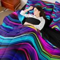 thumbnail image 3 of Castle Fairy Glossy Layered Neon Wave 7-Piece Twin Bedding,Horizontal Swirl Vibrant Fluid Pattern Bedding Comforter Set,Cyan Magenta,Black Reversible, 3 of 7