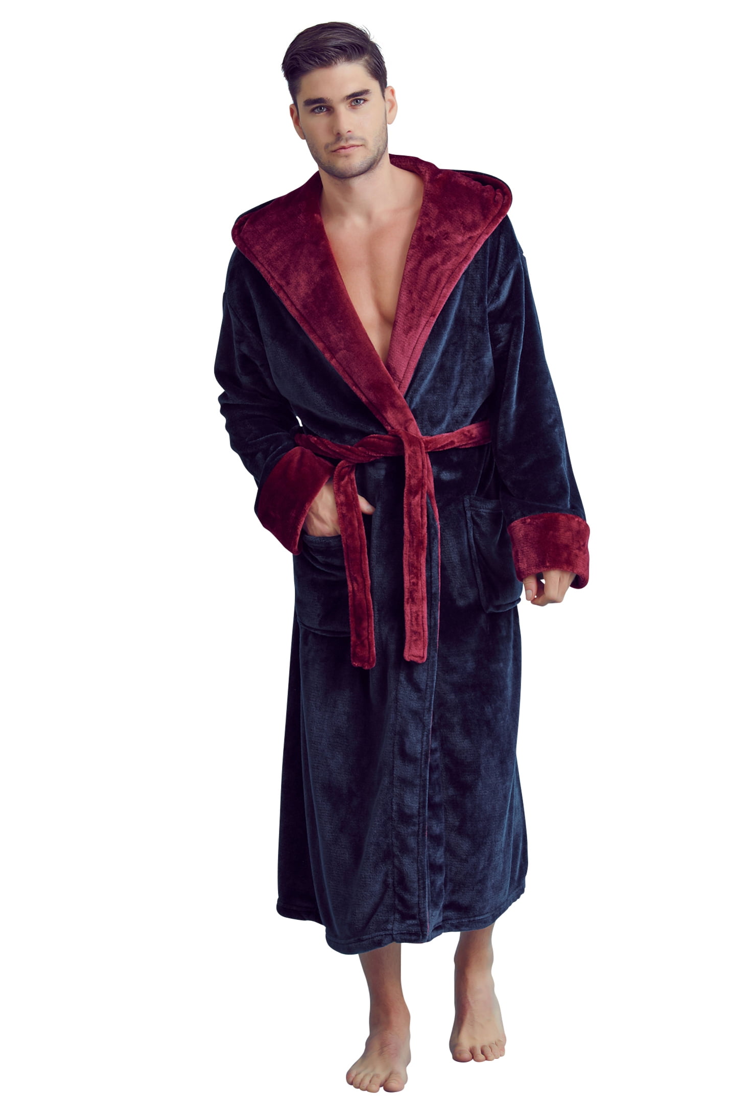 Soft Touch Linen Men’s Bath Robe – Hooded Shower Robe – Polyester Full ...