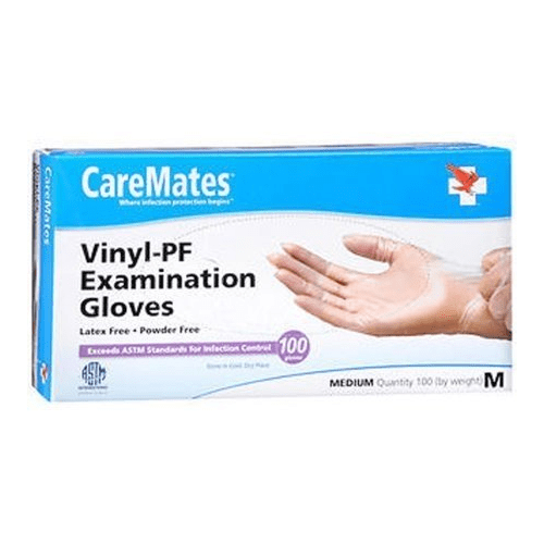 CareMates Vinyl-PF Examination Gloves, Medium, 100 Count