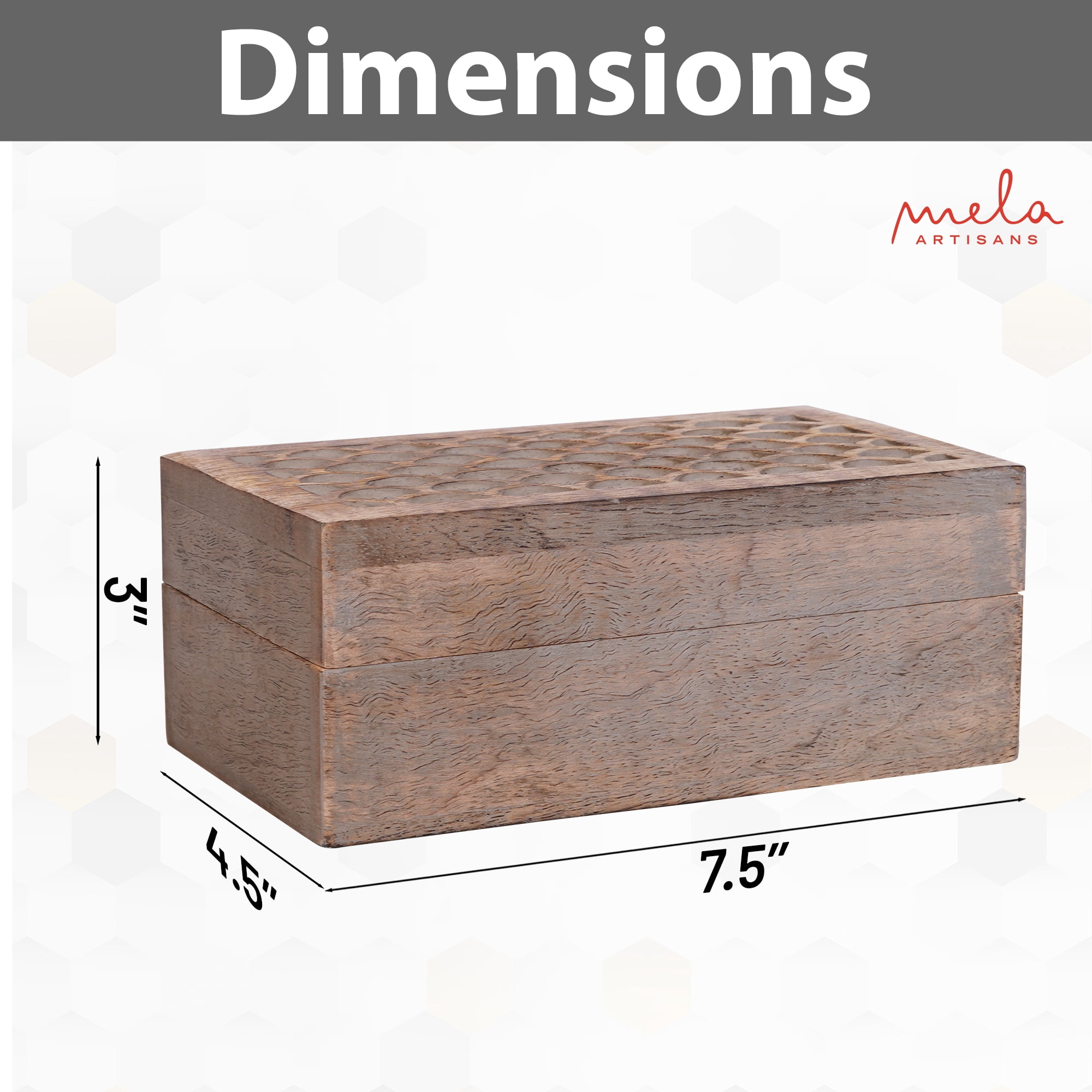Scallop Wooden Box, Medium, Light Burnt Over Grey Decorative Box with Lid with Felt Pads Underneath & Wooden Carving, Unique Handmade Mangowood Keepsake Storage Box for Home, 7.5 x 4.5 x 3