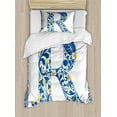 thumbnail image 1 of Letter R Twin Size Duvet Cover Set, Curly Blossoms Artistic Motifs Letter R Vintage Traditional Tiles Graphic, Decorative 2 Piece Bedding Set with 1 Pillow Sham, Blue Yellow Orange, by Ambesonne, 1 of 3