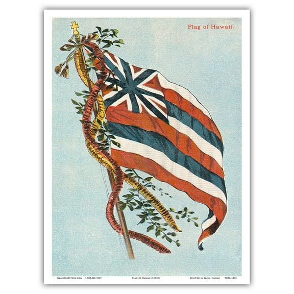 Original Hawaiian Flag - Hawaii USA - Vintage Hawaiian Color Postcard c.1910s - Master Art Print (Unframed) 9in x 12in