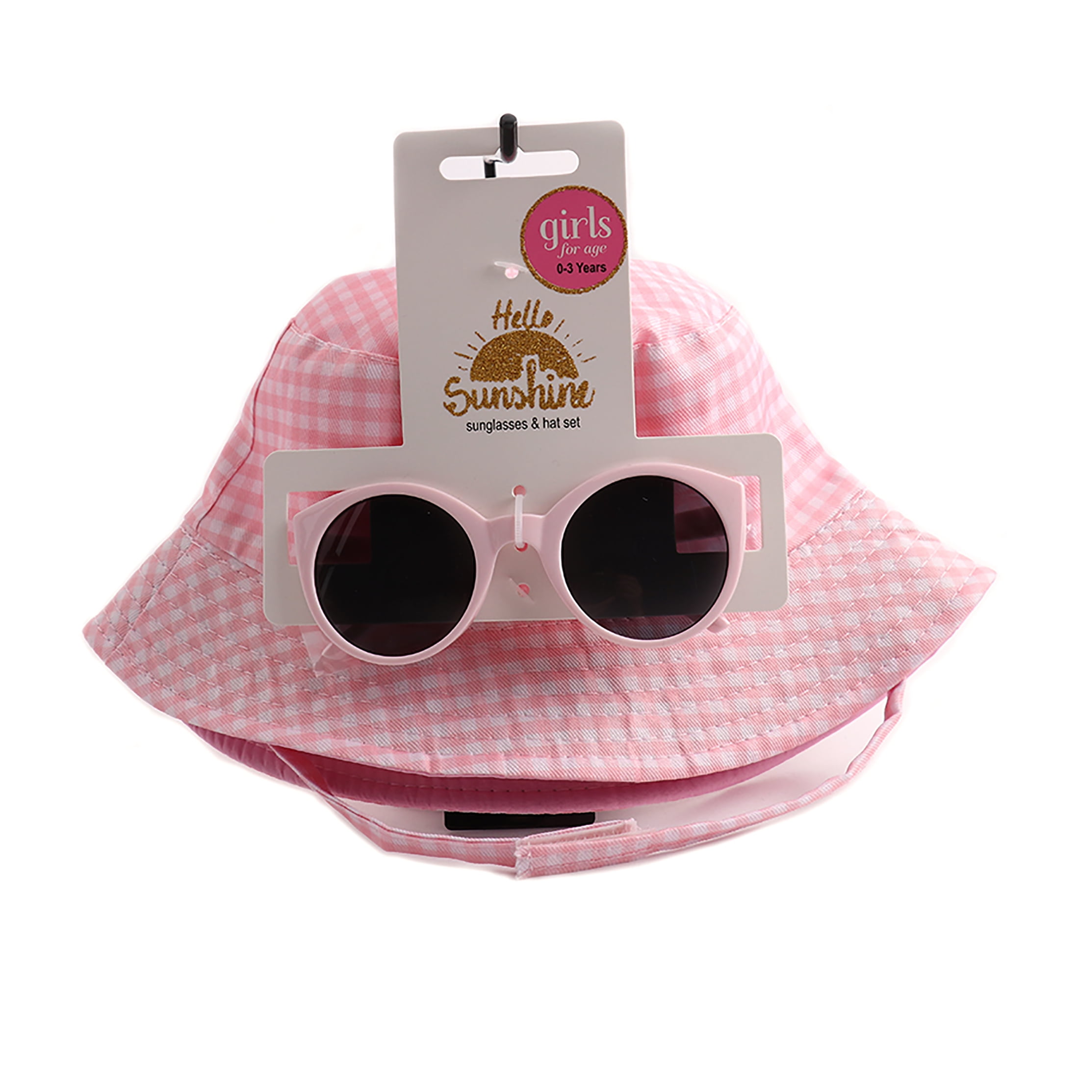 Pink Gingham Bucket Hat + Sunglasses set