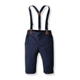 thumbnail image 5 of LEKWK Boys Gentleman 3 Piece Outfits Plaid Long Sleeve Button Down Shirt with Bowtie and Suspender Pants Toddler formal Party Dress Suit Fall Matching Sets, 5 of 7