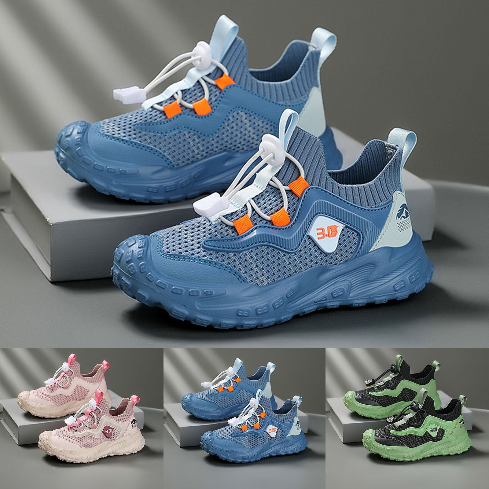 Boys Slip On Sneakers Boys Sneakers Lightweight Mesh Sports Shoes Elastic Buckle Design Non Slip Toddler Boys Shoes Green 27