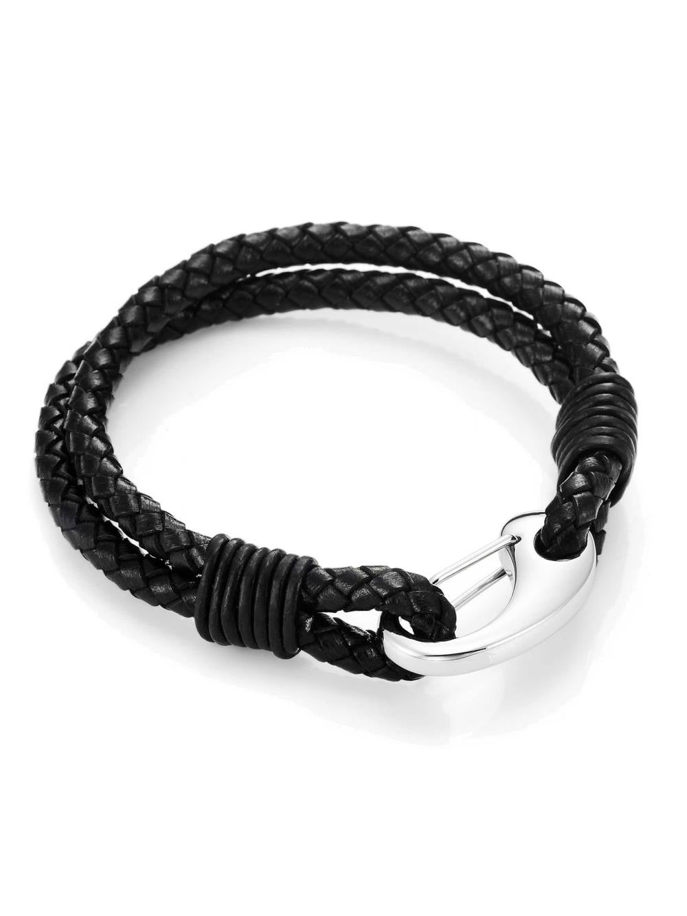UK Mens Leather Fashion Braided Wristband Bracelet Bangle Stainless Steel Clasp