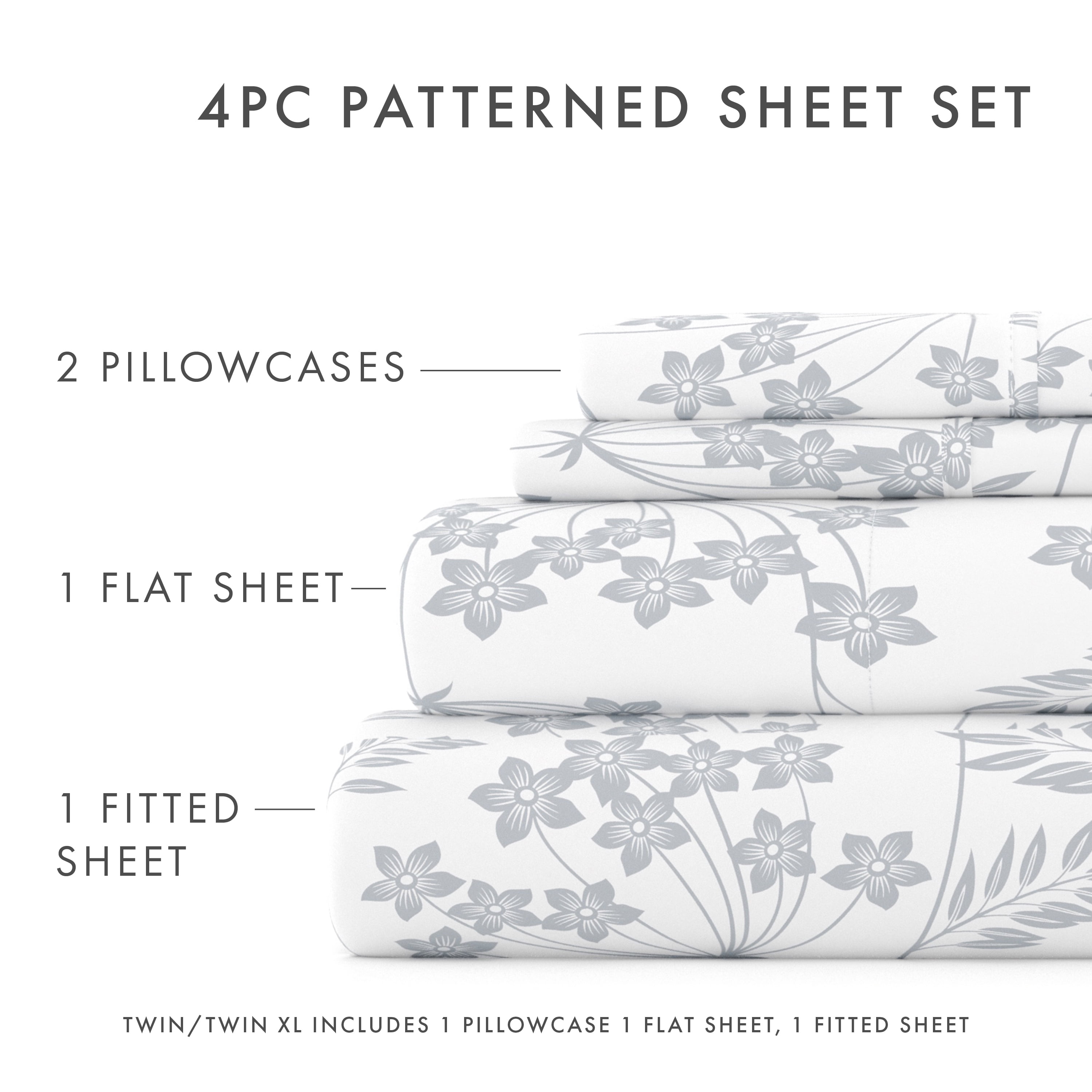 Noble Linens 4 Piece Pattern Microfiber Bed Sheets Set, Light Blue Chantilly Lace Style, King
