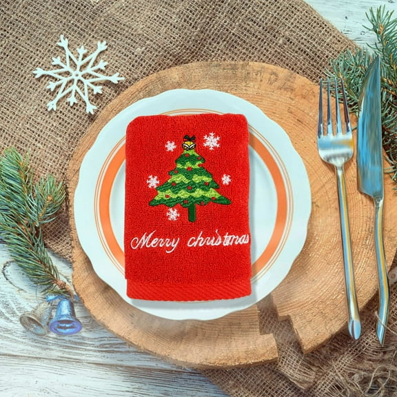 Linnome Christmas Towel Gift Box - Cotton Bath Linens with Christmas Tree and Santa Claus Seasonal Designs