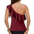 thumbnail image 4 of Jdkau Women's One Shoulder Tankini Tops Ruffle Tummy Control Bathing Suits Swimsuit Beach Resort Wear（RD1,S）, 4 of 6