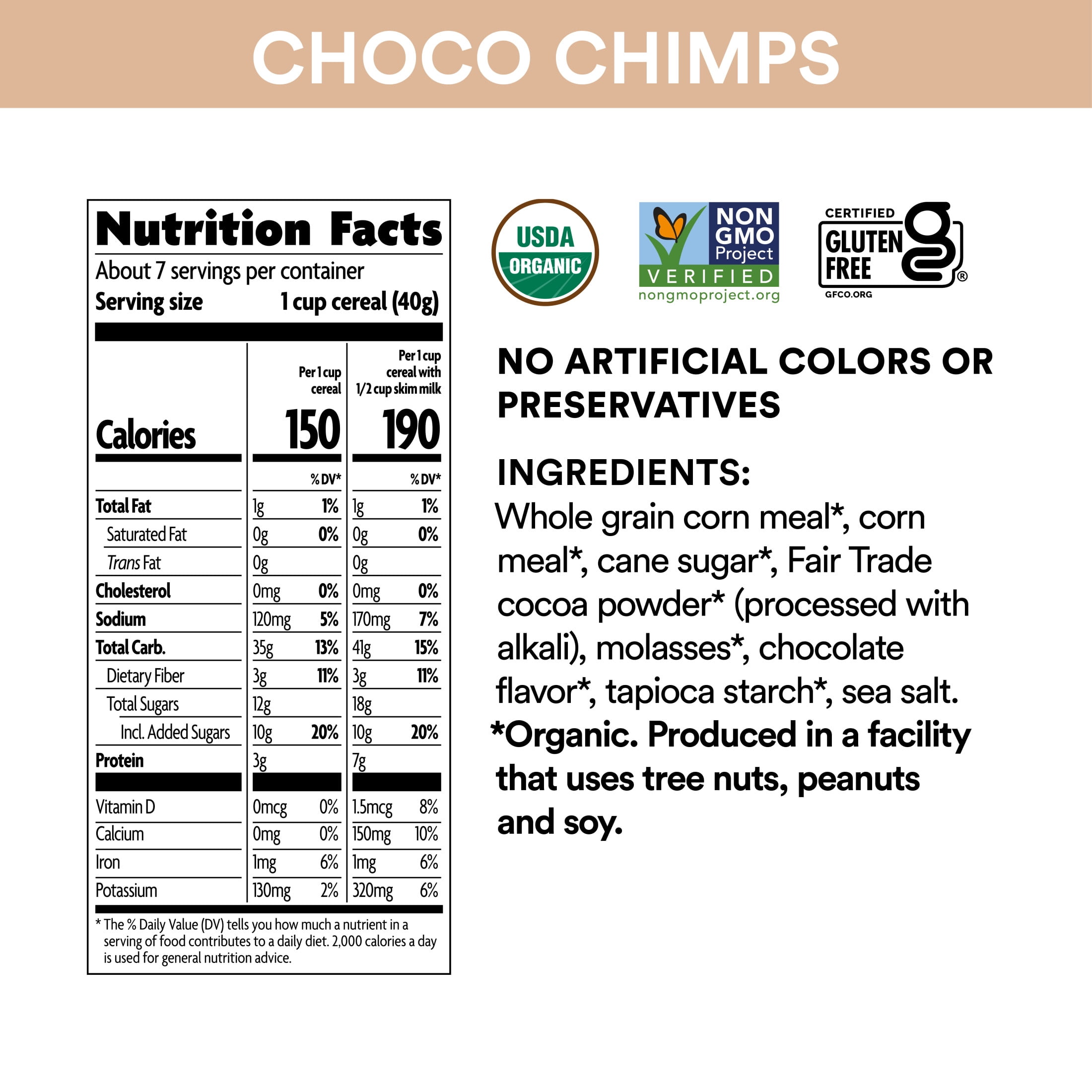 (3 pack) EnviroKidz Organic Breakfast Cereal, Choco Chimps, 10oz Box