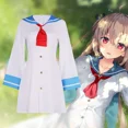 thumbnail image 2 of Peluca de disfraz de cosplay de Atri, Anime ATRI My Dear Moments, vestido blanco, uniforme, cabello largo rubio, horquilla con lazo negro, fiesta de Halloween para mujer, 2 of 5