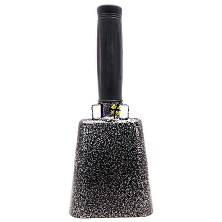 8.6 inch Flake Silver Bell Black Handle Cowbell with Stick Grip Handle Used for Cheering at Sporting Events - Cow Bell by Stewart Trading