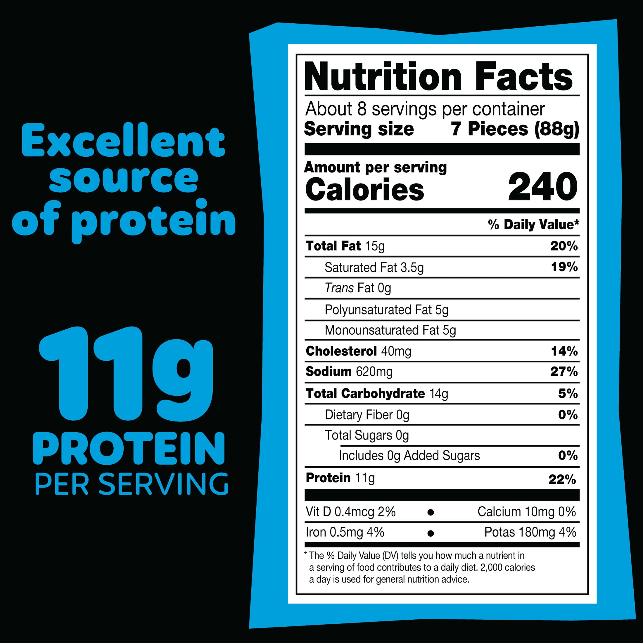 Pilgrim's Fully Cooked Popcorn Chicken Popcorn Shaped Breaded Chicken Breastpatties with Rib Meat 1.5 lb, 11g of Protein, Serving Size 7 Pieces