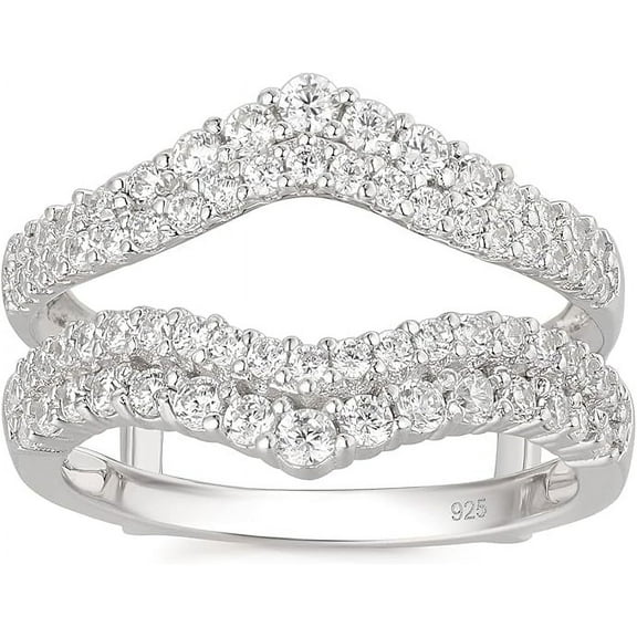 Guru Jewellers 2.56 Ct Round Cut White Diamond Wedding Engagement Enhancer Guard Wrap Ring For Women's 14K White Gold Plated 925 Sterling Silver -6.5