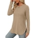 thumbnail image 4 of Túnica de manga larga con cuello redondo y abertura lateral para mujer - Camisa básica informal de corte holgado, 4 of 8