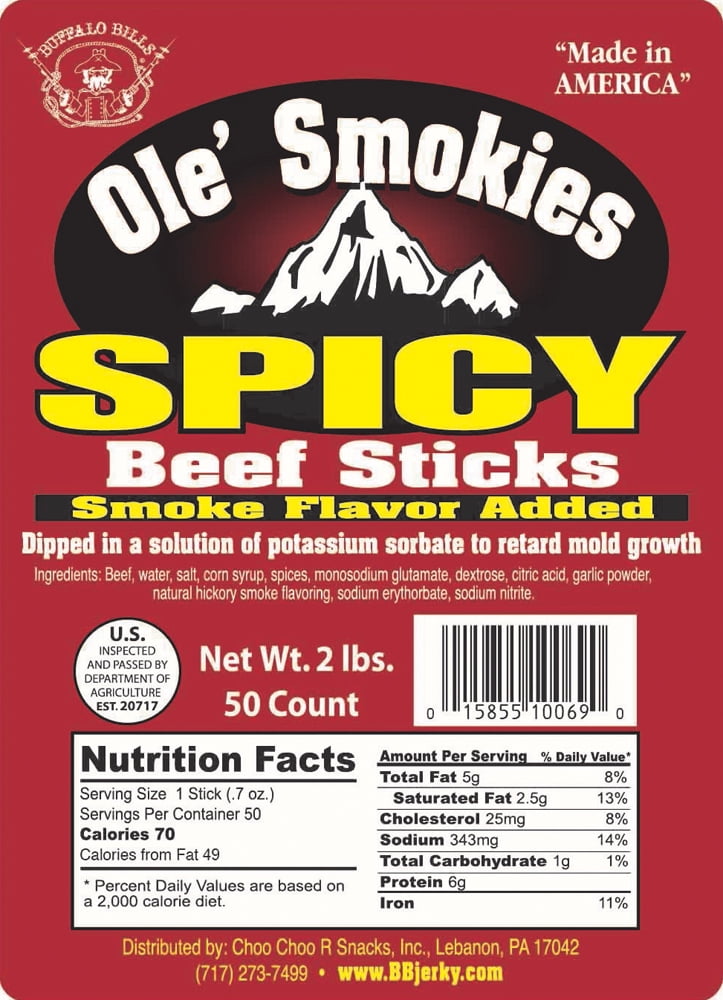 Buffalo Bills 2-lb Spicy 5" Ole Smokies Saddlebag (50 twist end beef sticks per saddlebag)