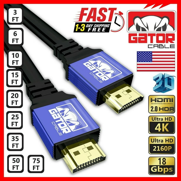 Gator Cable Ultra Hd High Speed Hdmi 2 0 Cable Male To Male A To A Gold Plated Connectors Hdtv 3d 2160p Hdr 1hz 18gbps Dolby Hdcp 2 2 Walmart Com Walmart Com